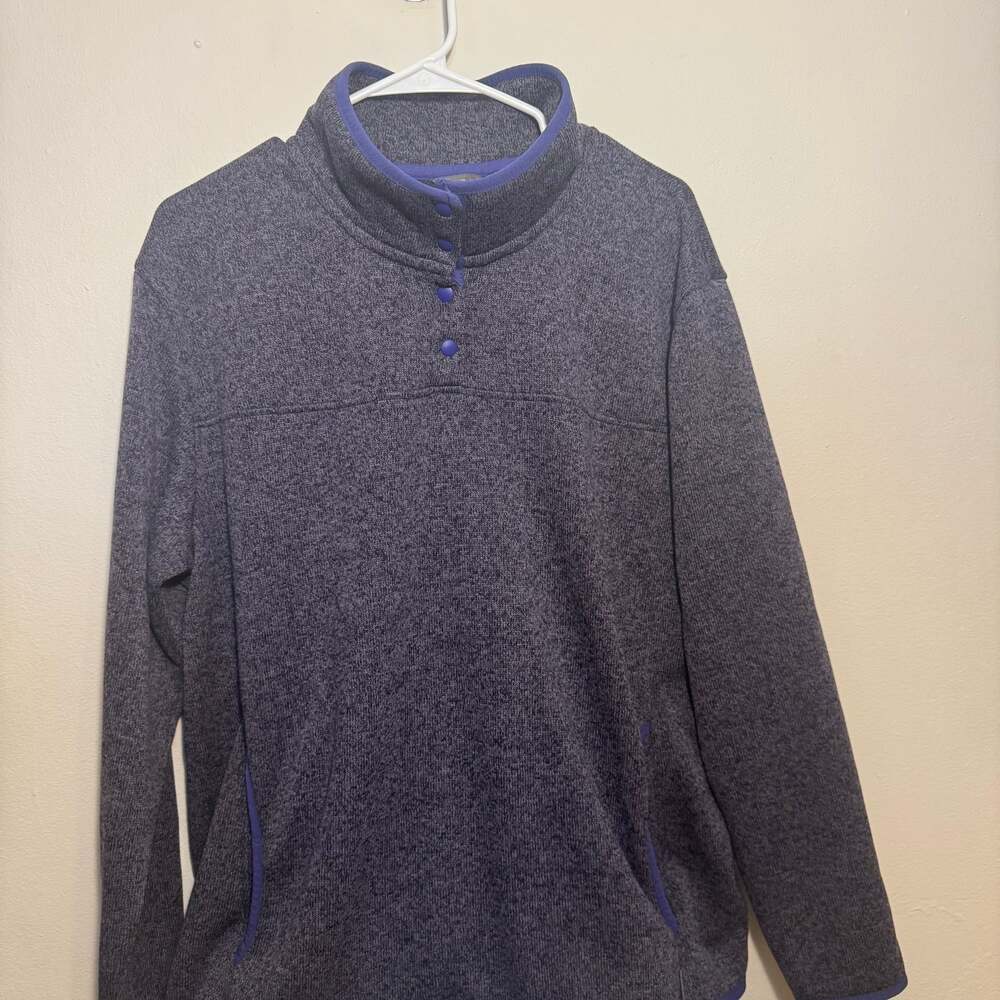 Eddie Bauer Fleece Sweatshirt Womens 2XL Blue 1/4 Button Up Outdoor Casual - Picture 3 of 4